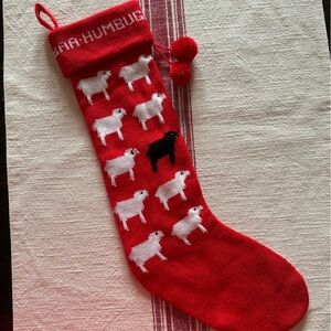 Vintage Black Sheep Christmas Stocking Funny Knitted Baa-Humbug Made in Taiwan